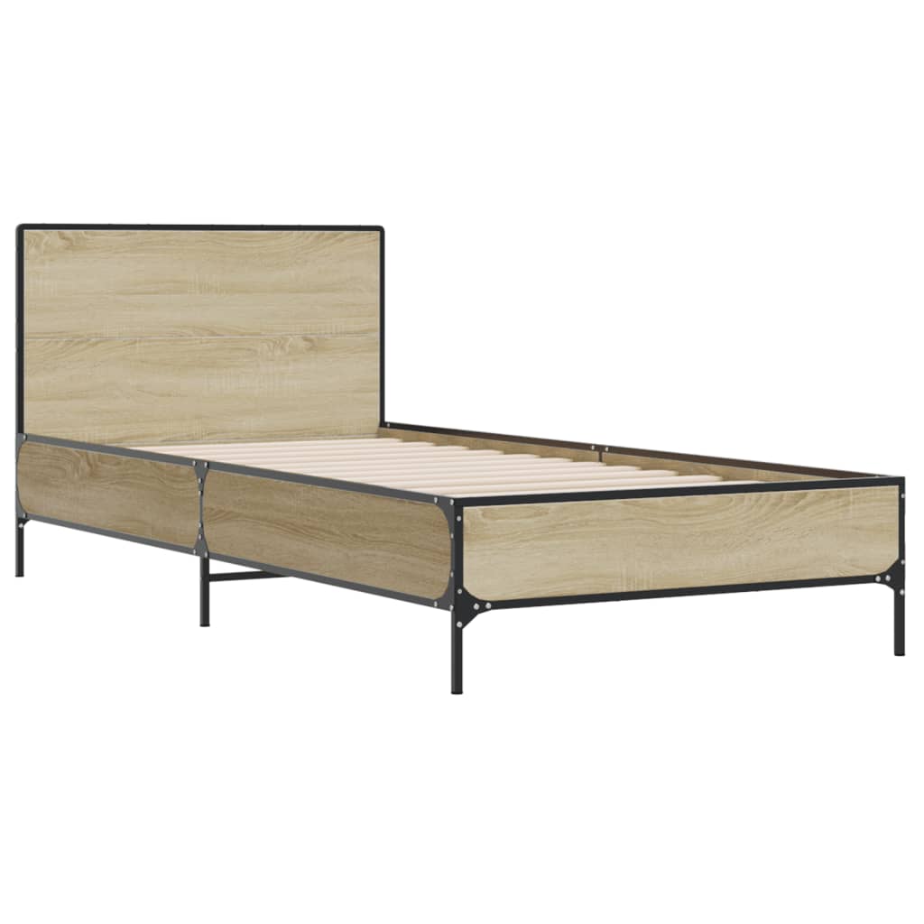 sengeramme 90x190 cm konstrueret træ og metal sonoma-eg