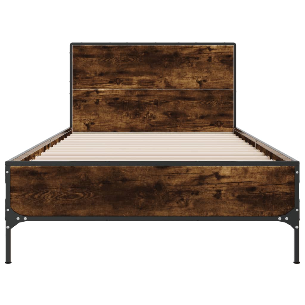 sengeramme 90x190 cm konstrueret træ og metal røget eg