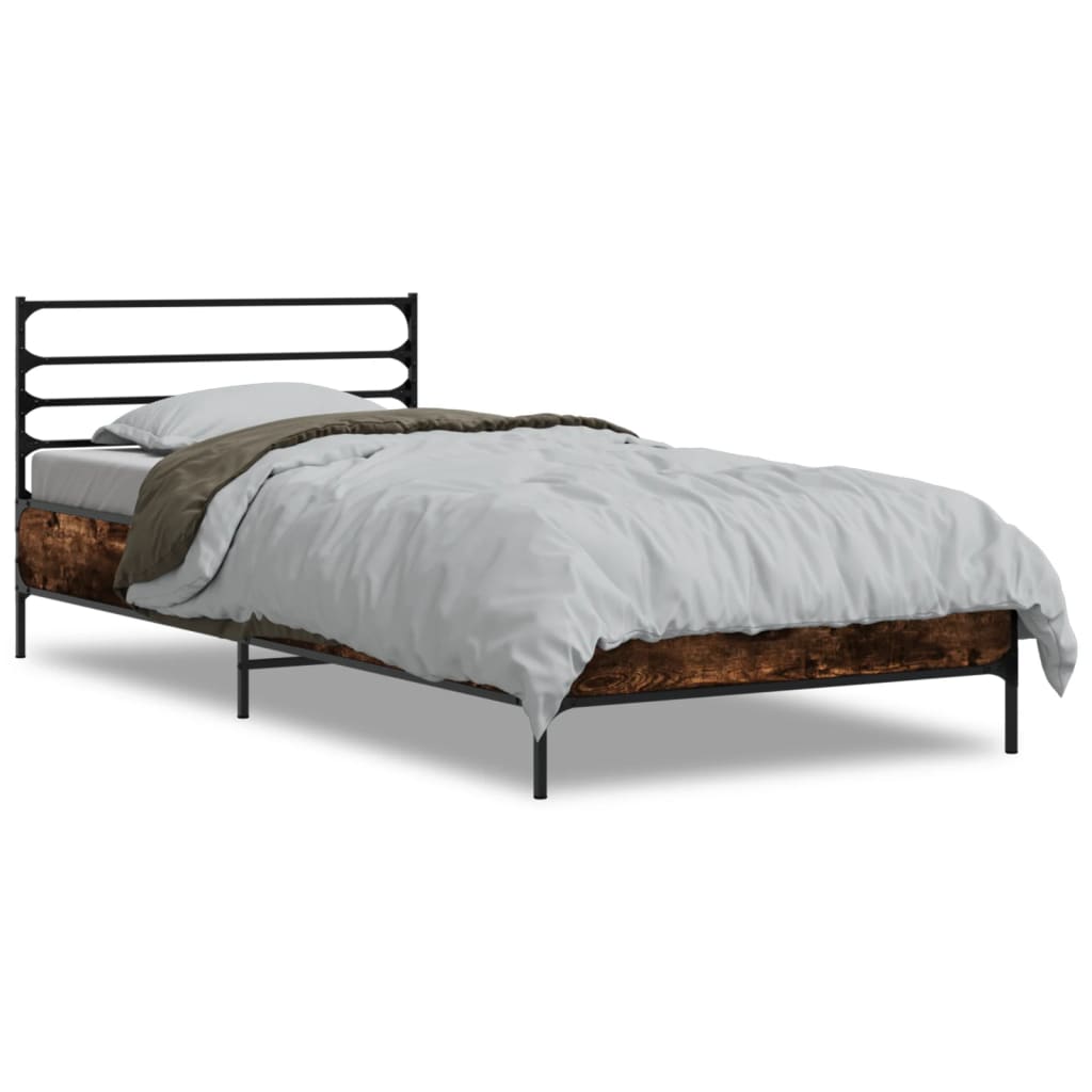 sengeramme 90x200 cm konstrueret træ og metal røget eg