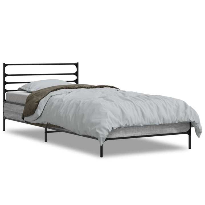 sengeramme 90x200 cm konstrueret træ og metal grå sonoma-eg
