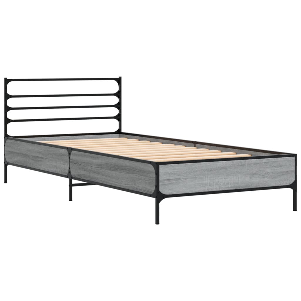 sengeramme 90x200 cm konstrueret træ og metal grå sonoma-eg