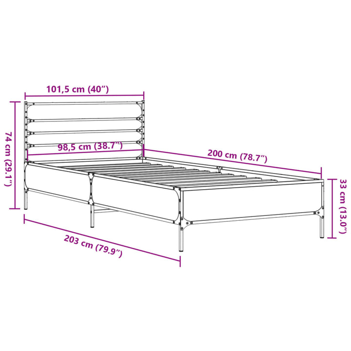 sengeramme 100x200 cm konstrueret træ og metal sonoma-eg
