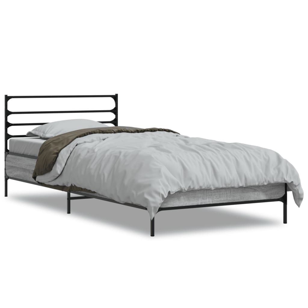 sengeramme 100x200 cm konstrueret træ og metal grå sonoma-eg
