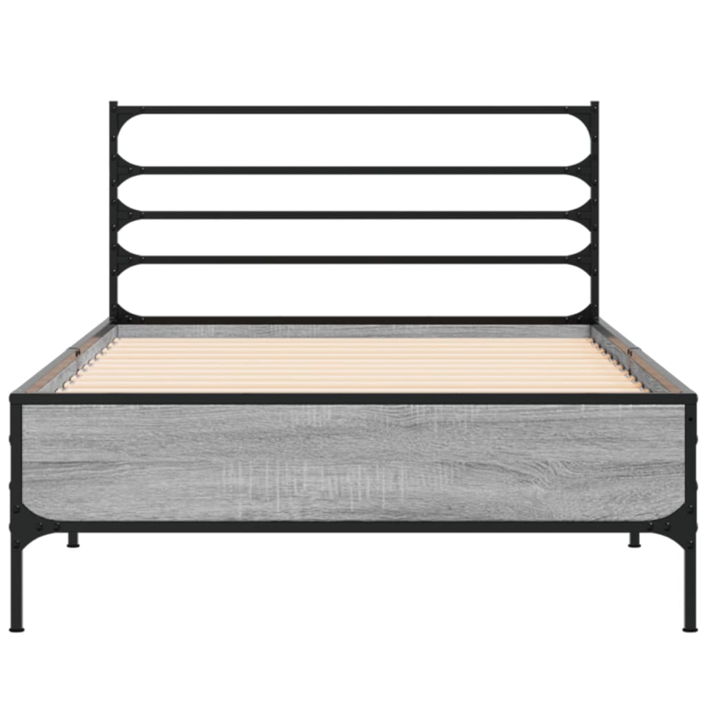 sengeramme 100x200 cm konstrueret træ og metal grå sonoma-eg