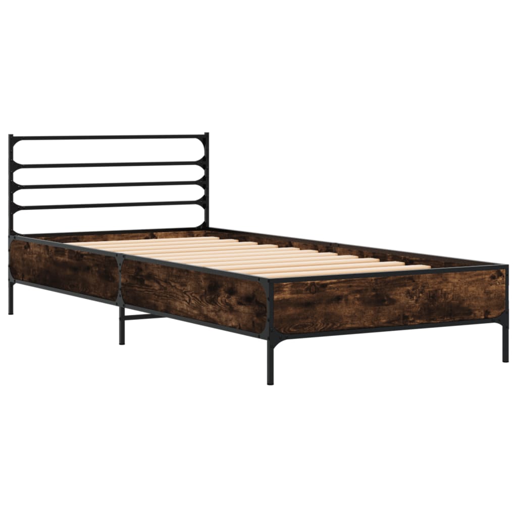 sengeramme 75x190 cm konstrueret træ og metal røget eg