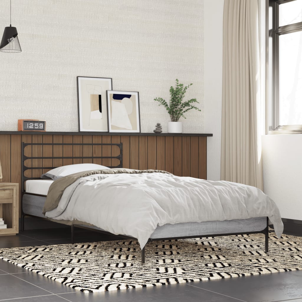 sengeramme 75x190 cm konstrueret træ og metal grå sonoma-eg