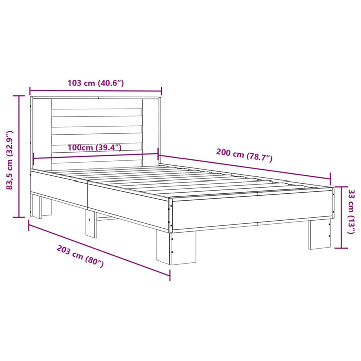 sengeramme 100x200 cm konstrueret træ og metal sort