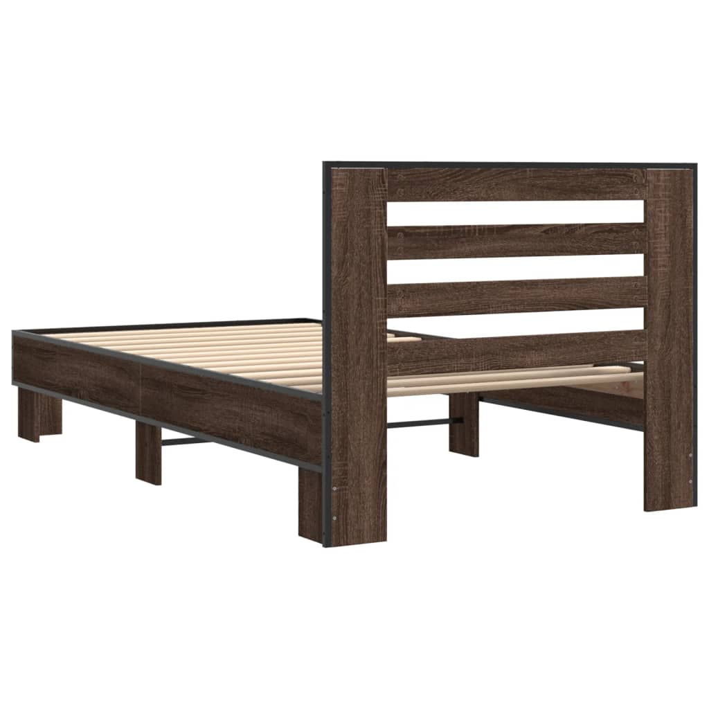 sengeramme 100x200 cm konstrueret træ og metal brunt egetræ