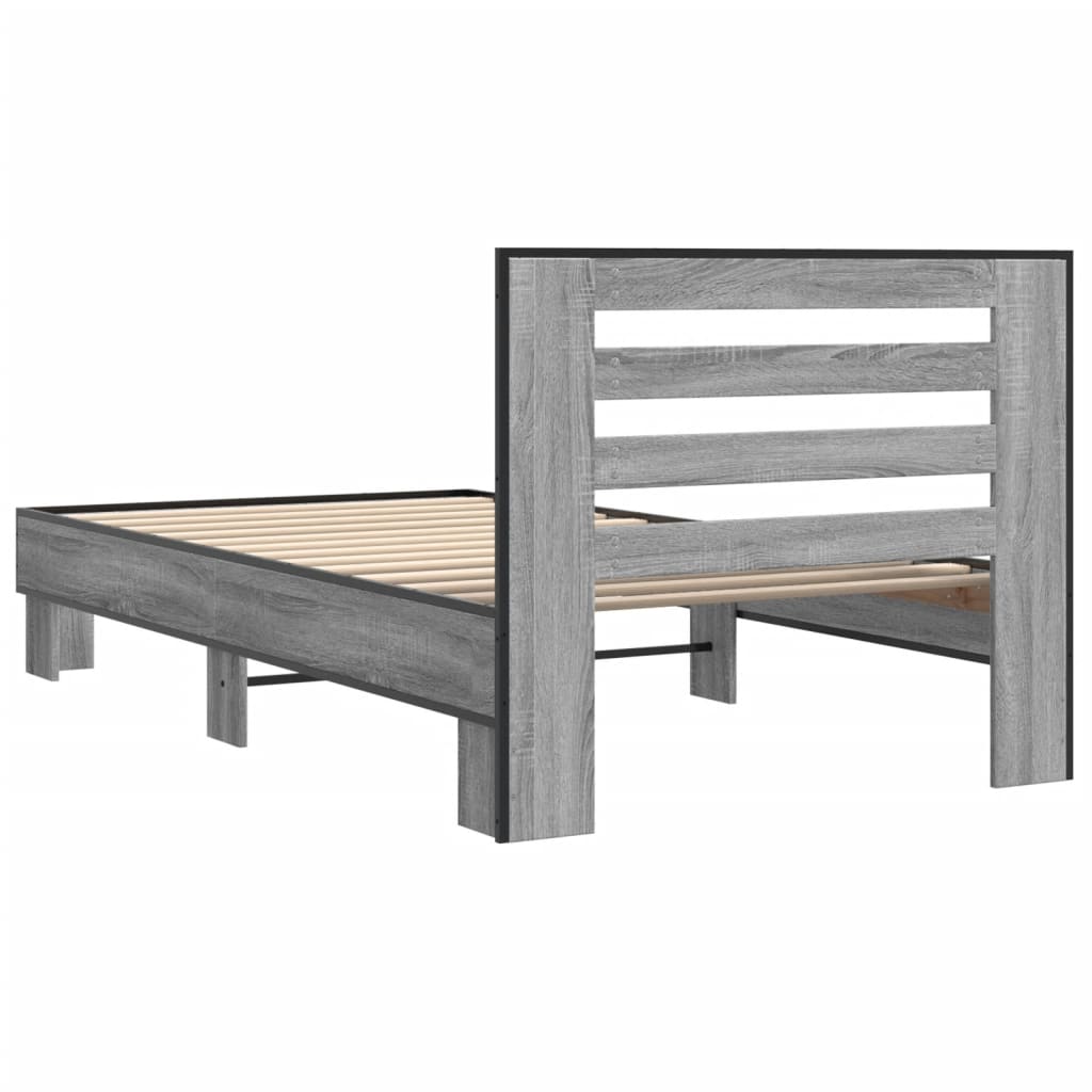 sengeramme 75x190 cm konstrueret træ og metal grå sonoma-eg