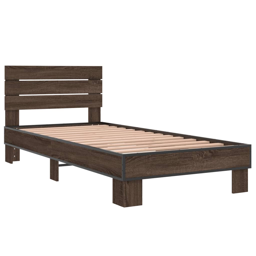 sengeramme 100x200 cm konstrueret træ og metal brunt egetræ