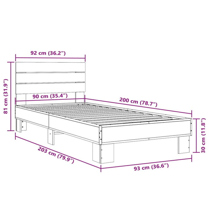 sengeramme 90x200 cm konstrueret træ og metal sort