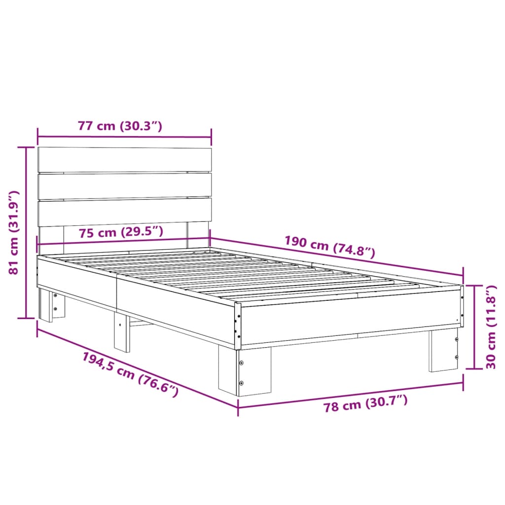 sengeramme 75x190 cm konstrueret træ og metal sort