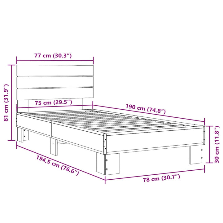 sengeramme 75x190 cm konstrueret træ og metal sort