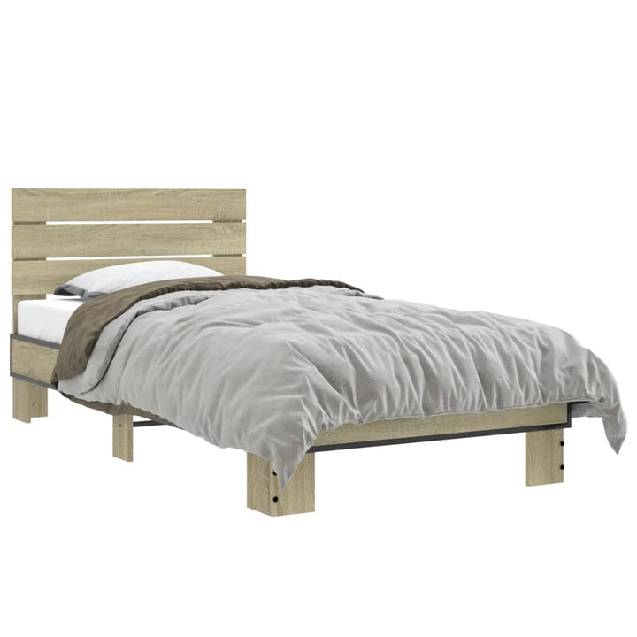 sengeramme 90x190 cm konstrueret træ og metal sonoma-eg