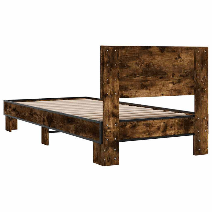 sengeramme 90x200 cm konstrueret træ og metal røget eg