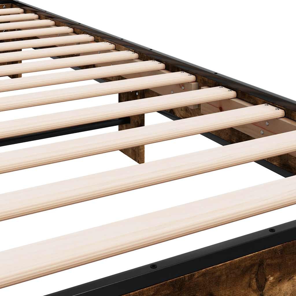 sengeramme 90x200 cm konstrueret træ og metal røget eg