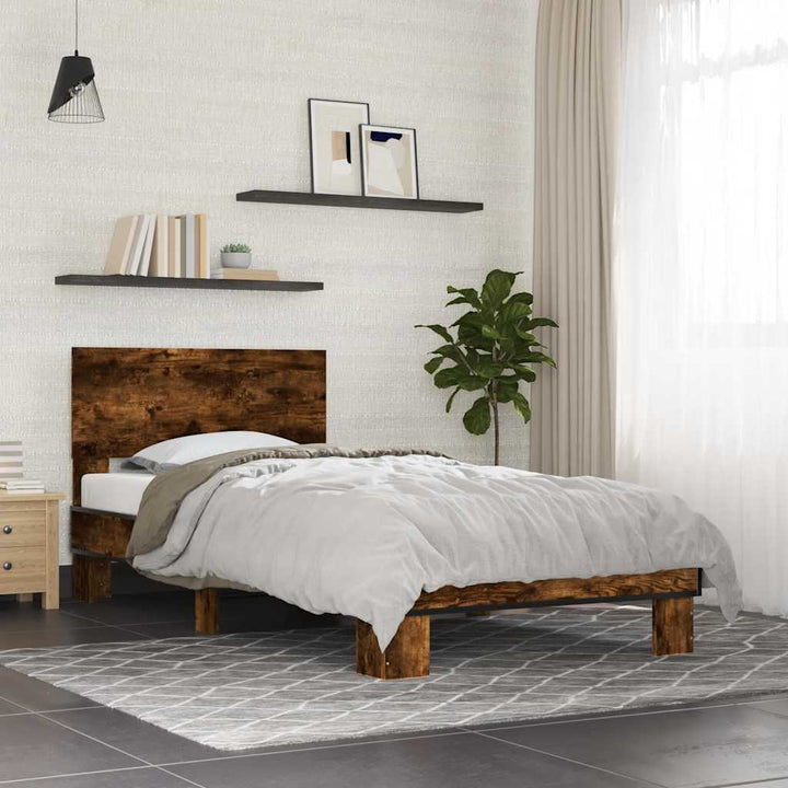 sengeramme 90x200 cm konstrueret træ og metal røget eg