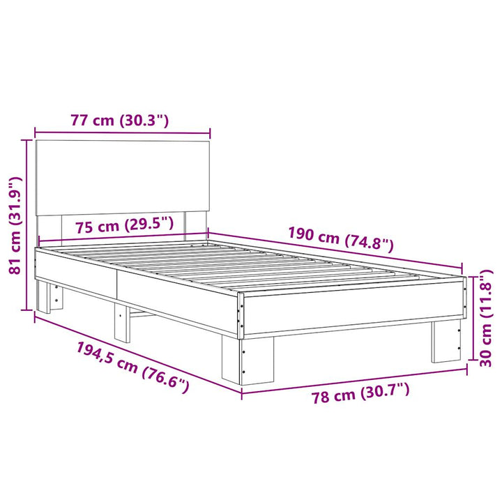 sengeramme 75x190 cm konstrueret træ og metal røget eg
