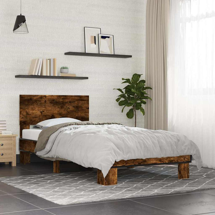 sengeramme 75x190 cm konstrueret træ og metal røget eg