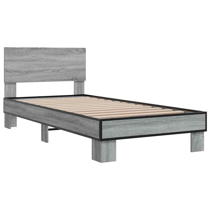 sengeramme 75x190 cm konstrueret træ og metal grå sonoma-eg