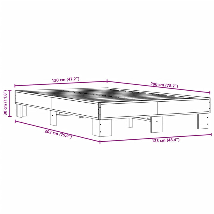 sengestel 120x200 cm konstrueret træ og metal grå sonoma-eg