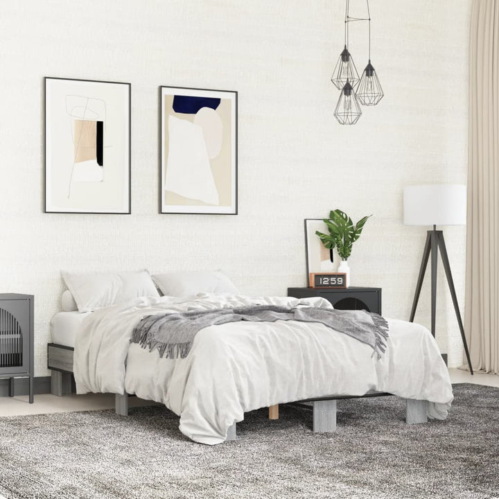 sengestel 120x200 cm konstrueret træ og metal grå sonoma-eg