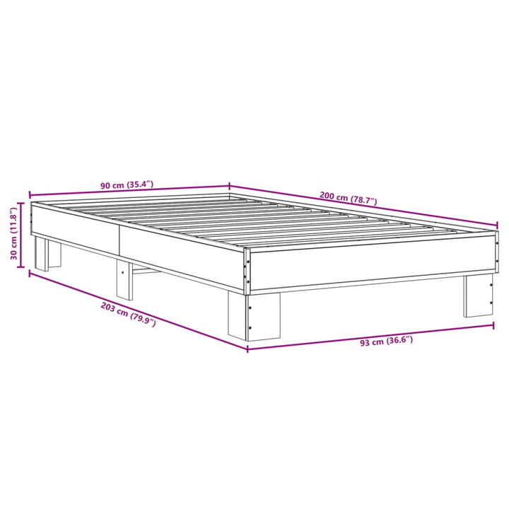 sengeramme 90x200 cm konstrueret træ og metal sort