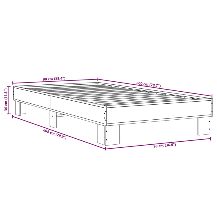 sengeramme 90x200 cm konstrueret træ og metal grå sonoma-eg