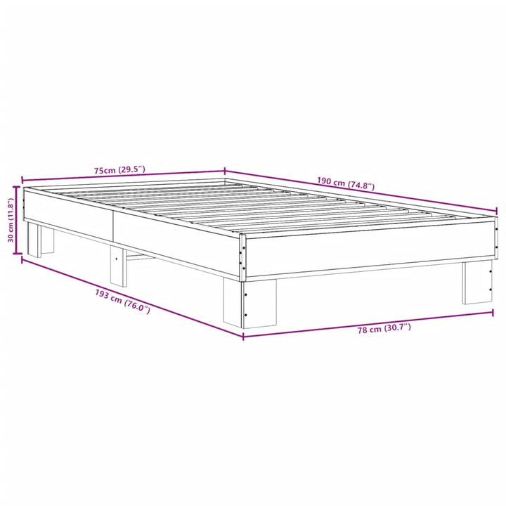 sengeramme 75x190 cm konstrueret træ og metal grå sonoma-eg