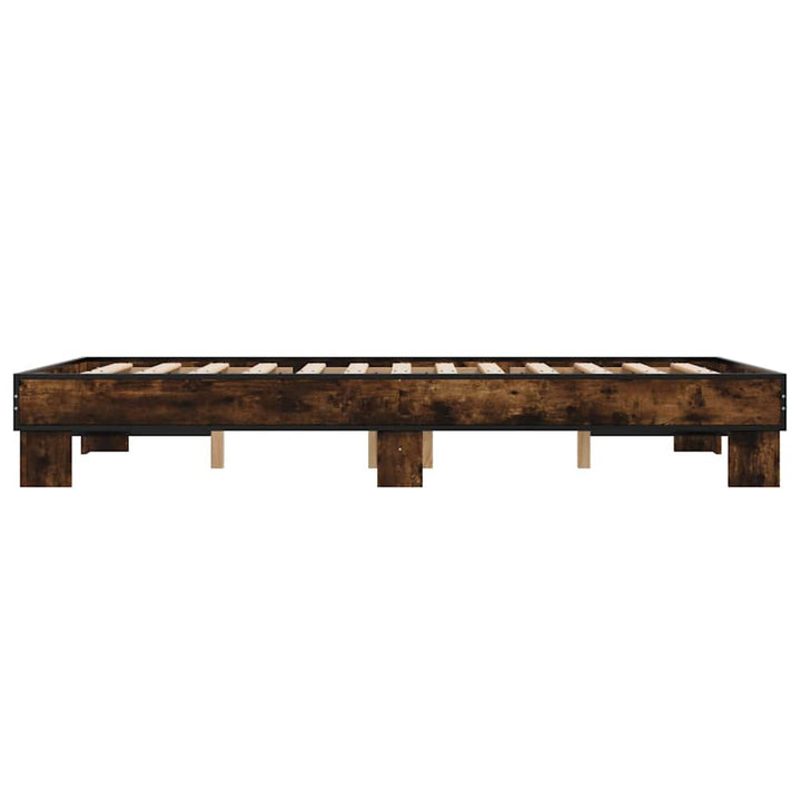 sengestel 140x190cm konstrueret træ og metal røget egetræsfarve