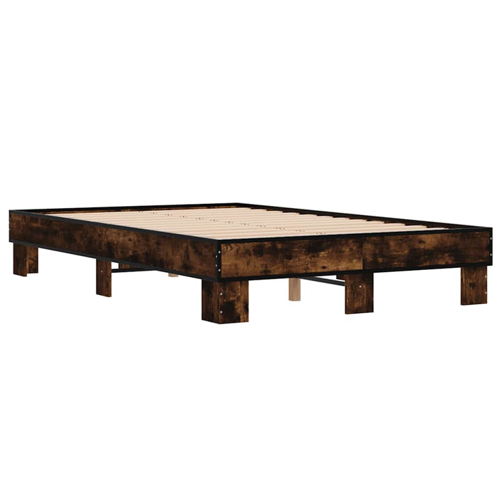 sengestel 140x190cm konstrueret træ og metal røget egetræsfarve