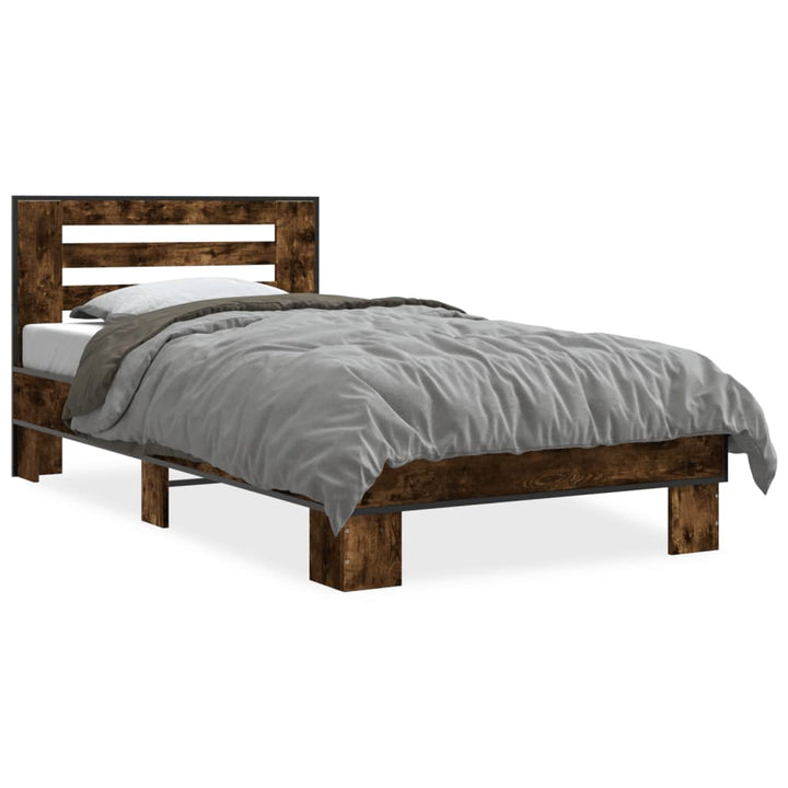 sengeramme 90x190 cm konstrueret træ og metal røget eg