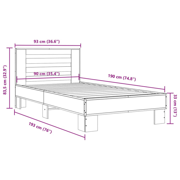 sengeramme 90x190 cm konstrueret træ og metal røget eg