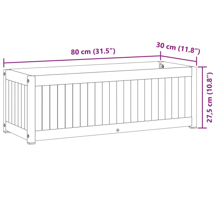 plantekasse 80x30x27,5 cm massivt akacietræ og stål