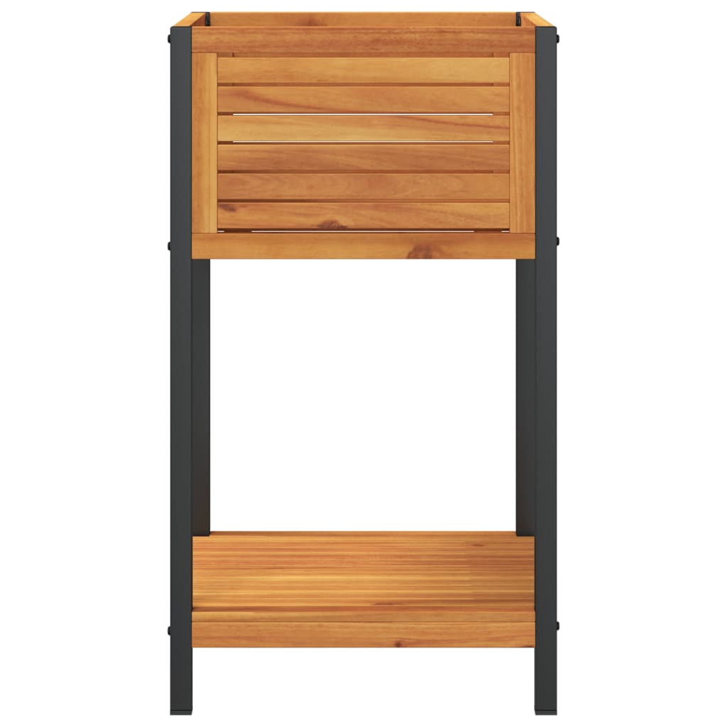 plantekasse med hylde 45x45x80 cm massivt akacietræ og stål