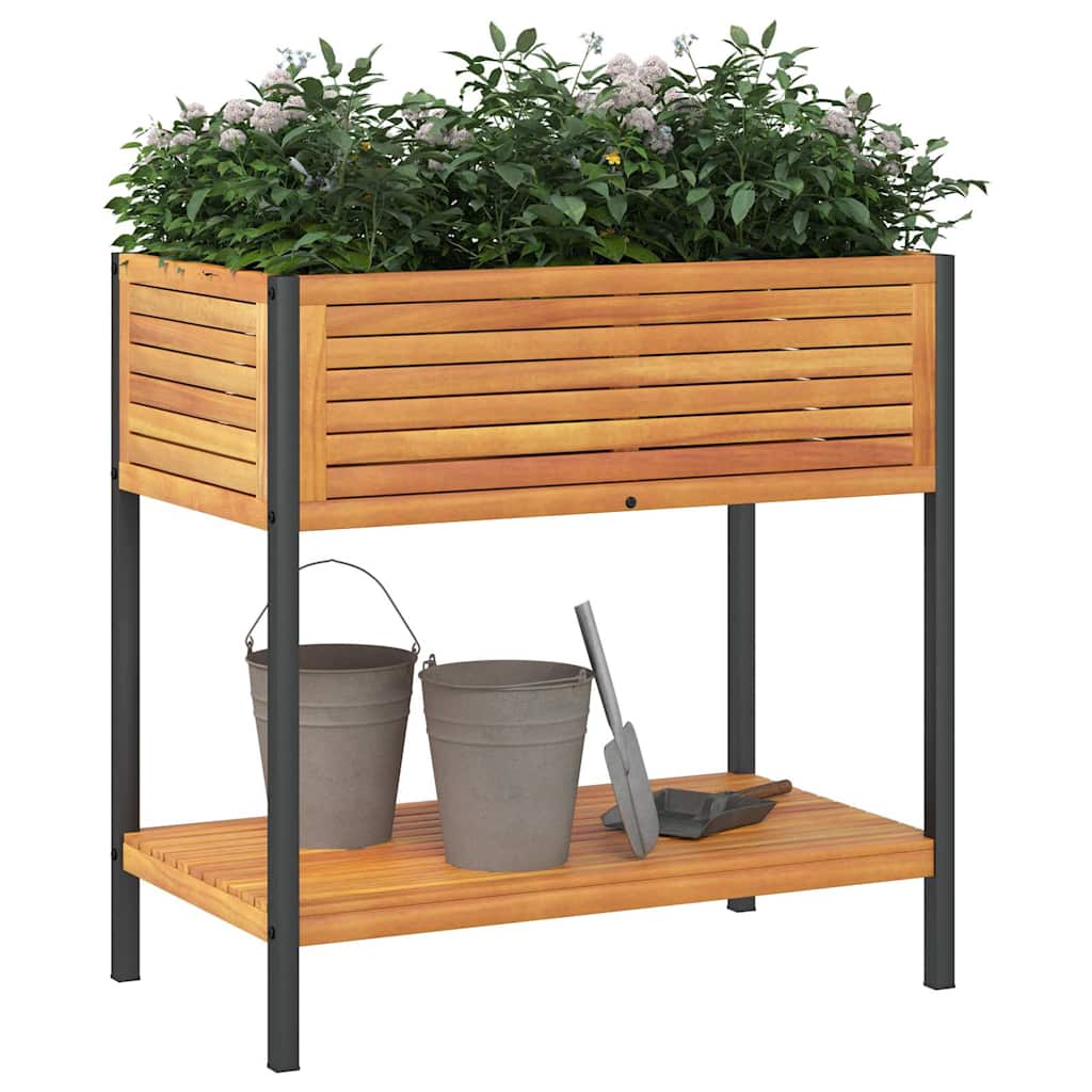 plantekasse med hylde 80x45x80 cm massivt akacietræ og stål