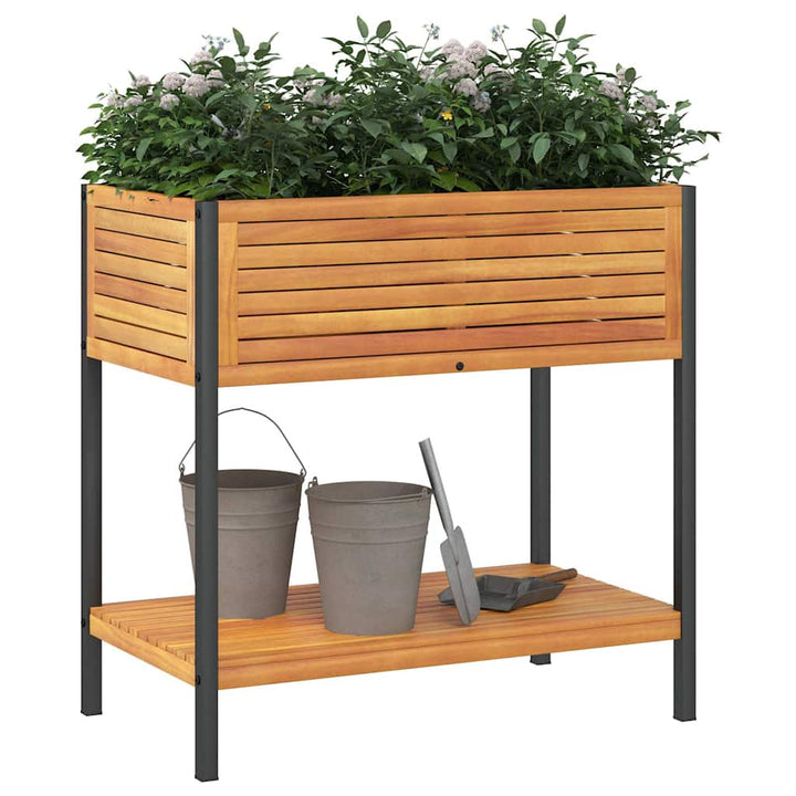plantekasse med hylde 80x45x80 cm massivt akacietræ og stål