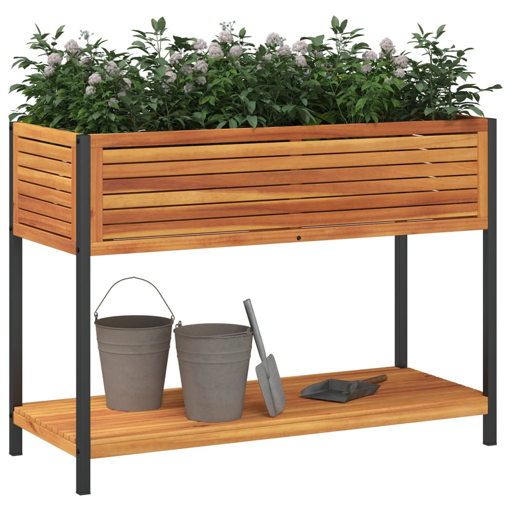 plantekasse med hylde 110x45x80 cm massivt akacietræ og stål