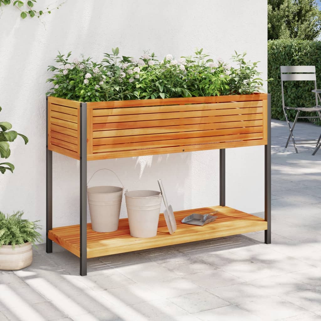 plantekasse med hylde 110x45x80 cm massivt akacietræ og stål