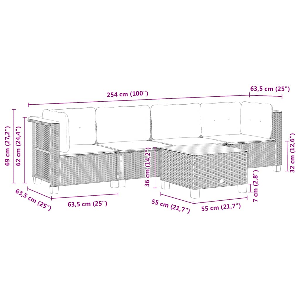 sofasæt til haven 5 dele med hynder polyrattan beige