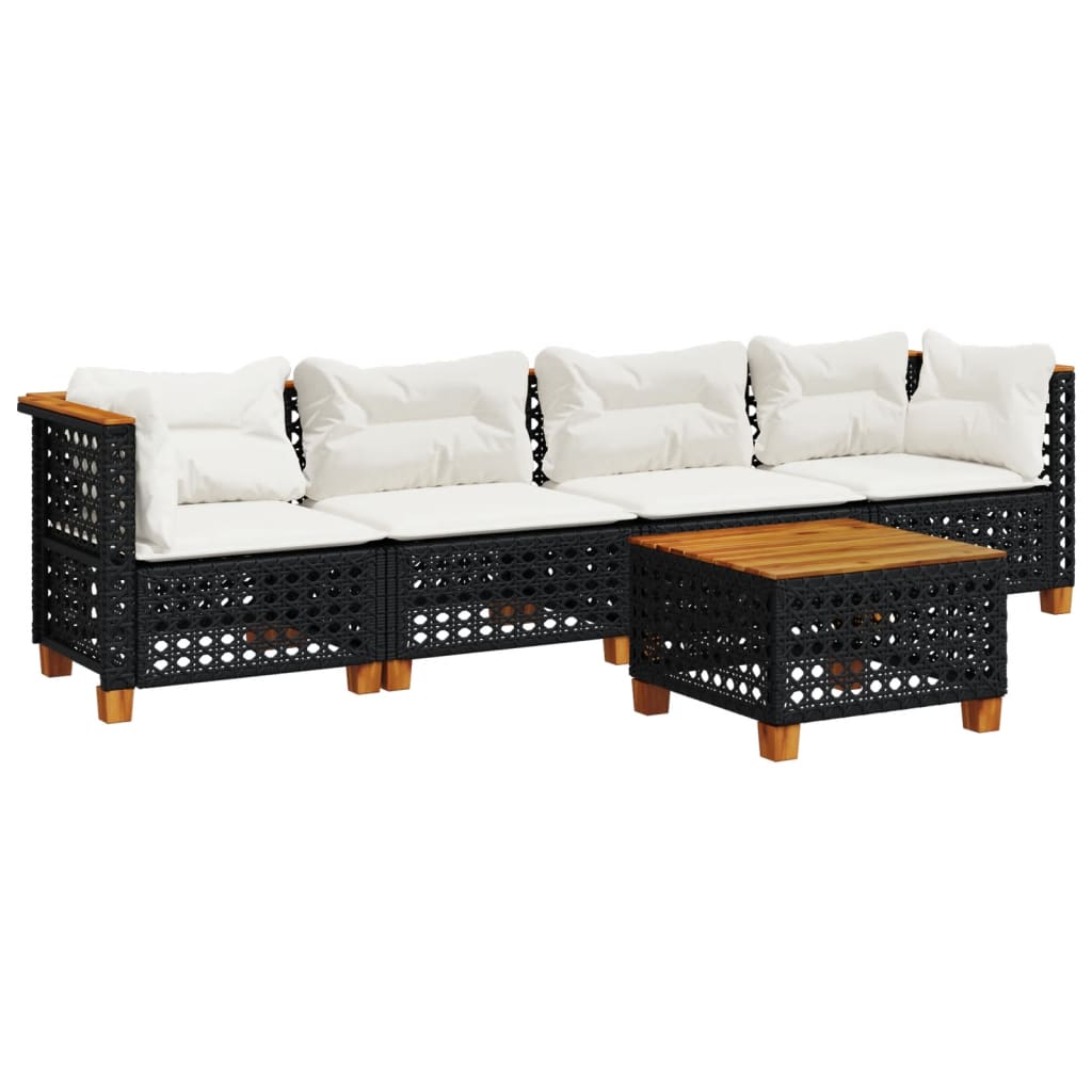 sofasæt til haven 5 dele med hynder polyrattan sort