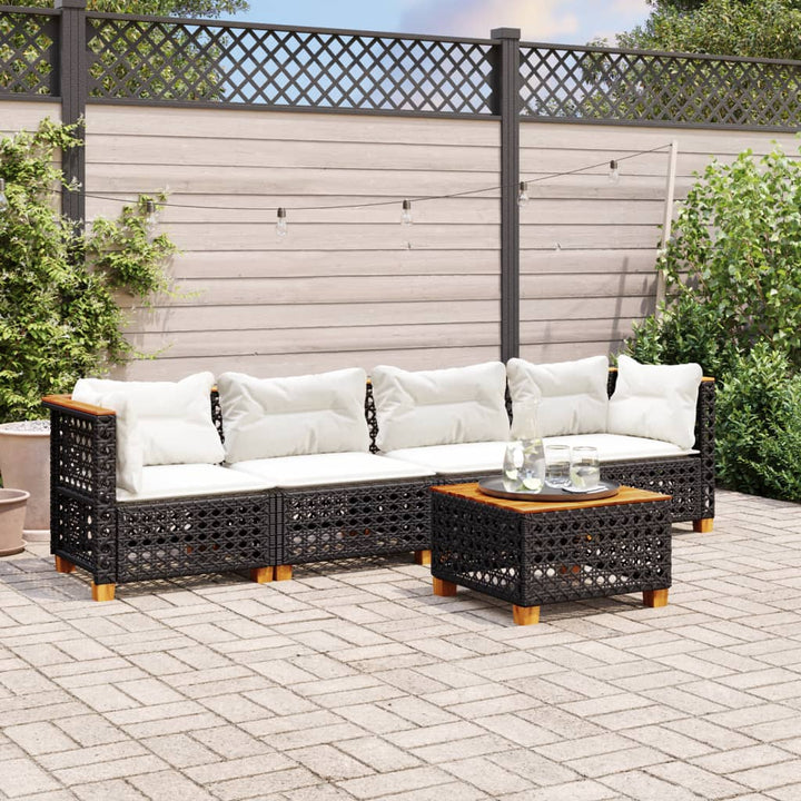 sofasæt til haven 5 dele med hynder polyrattan sort