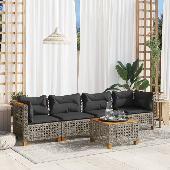 sofasæt 5 dele med hynder polyrattan grå