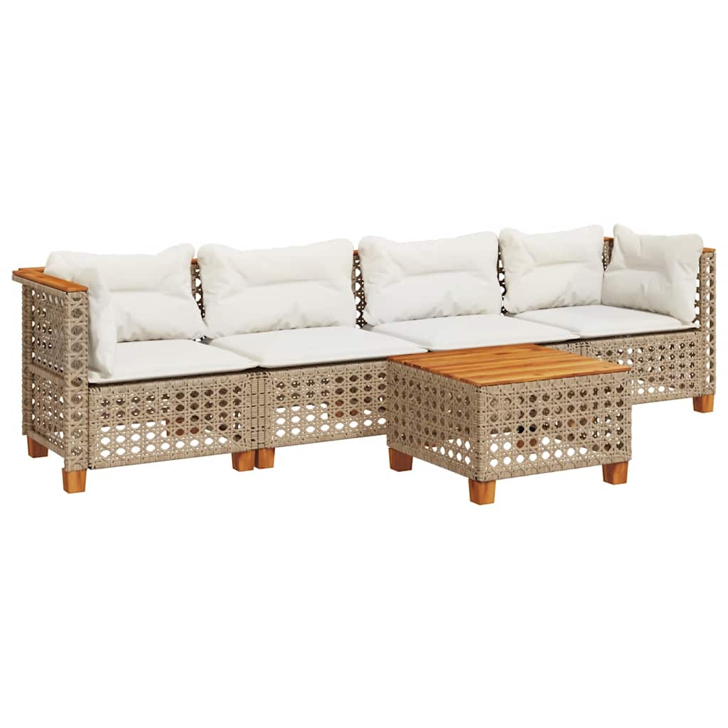 sofasæt til haven 5 dele med hynder polyrattan beige