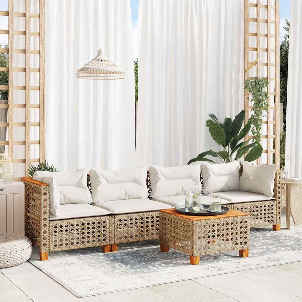 sofasæt til haven 5 dele med hynder polyrattan beige
