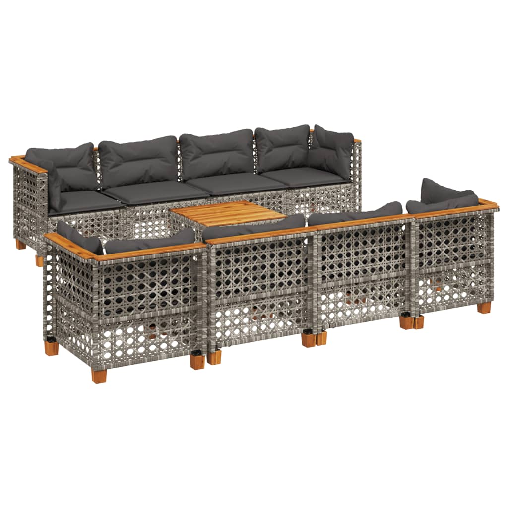 sofasæt til haven 9 dele med hynder polyrattan grå