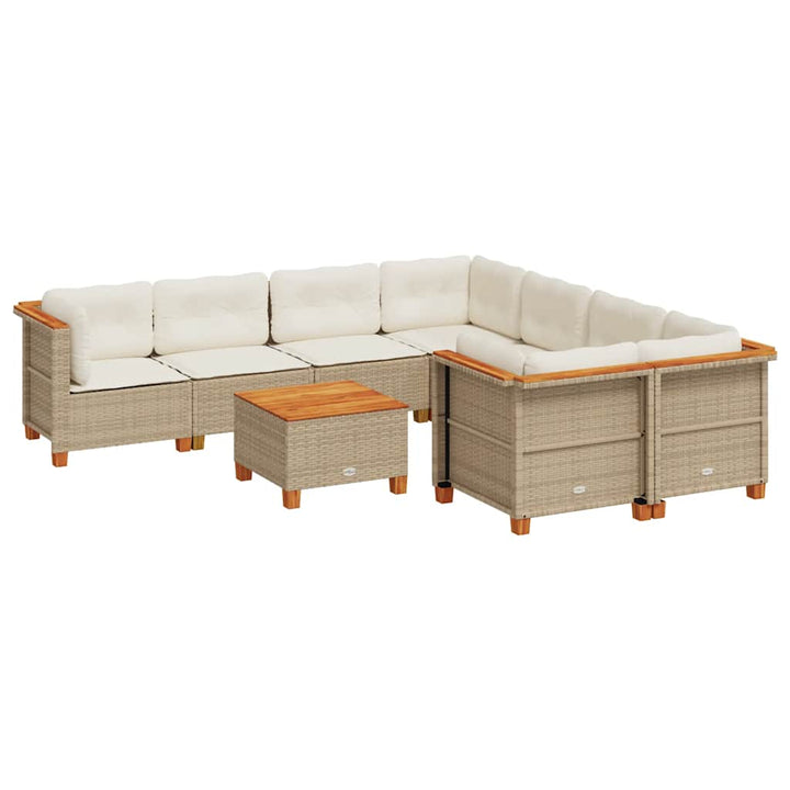 sofasæt til haven 9 dele med hynder polyrattan beige
