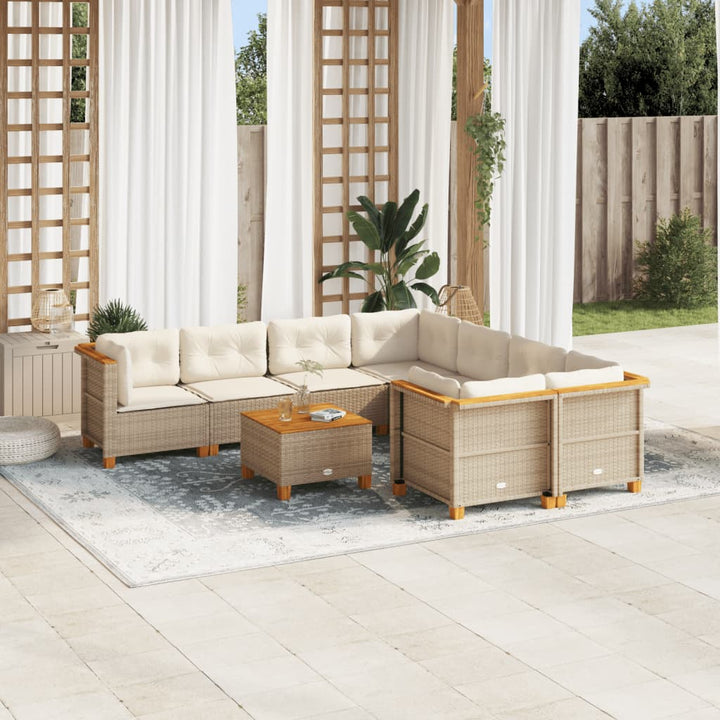sofasæt til haven 9 dele med hynder polyrattan beige