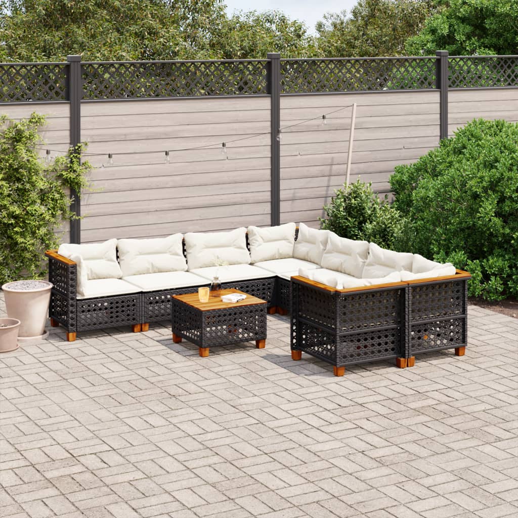 sofasæt til haven 9 dele med hynder polyrattan sort