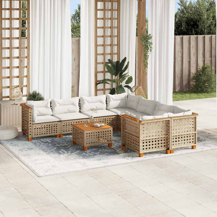 sofasæt til haven 9 dele med hynder polyrattan beige